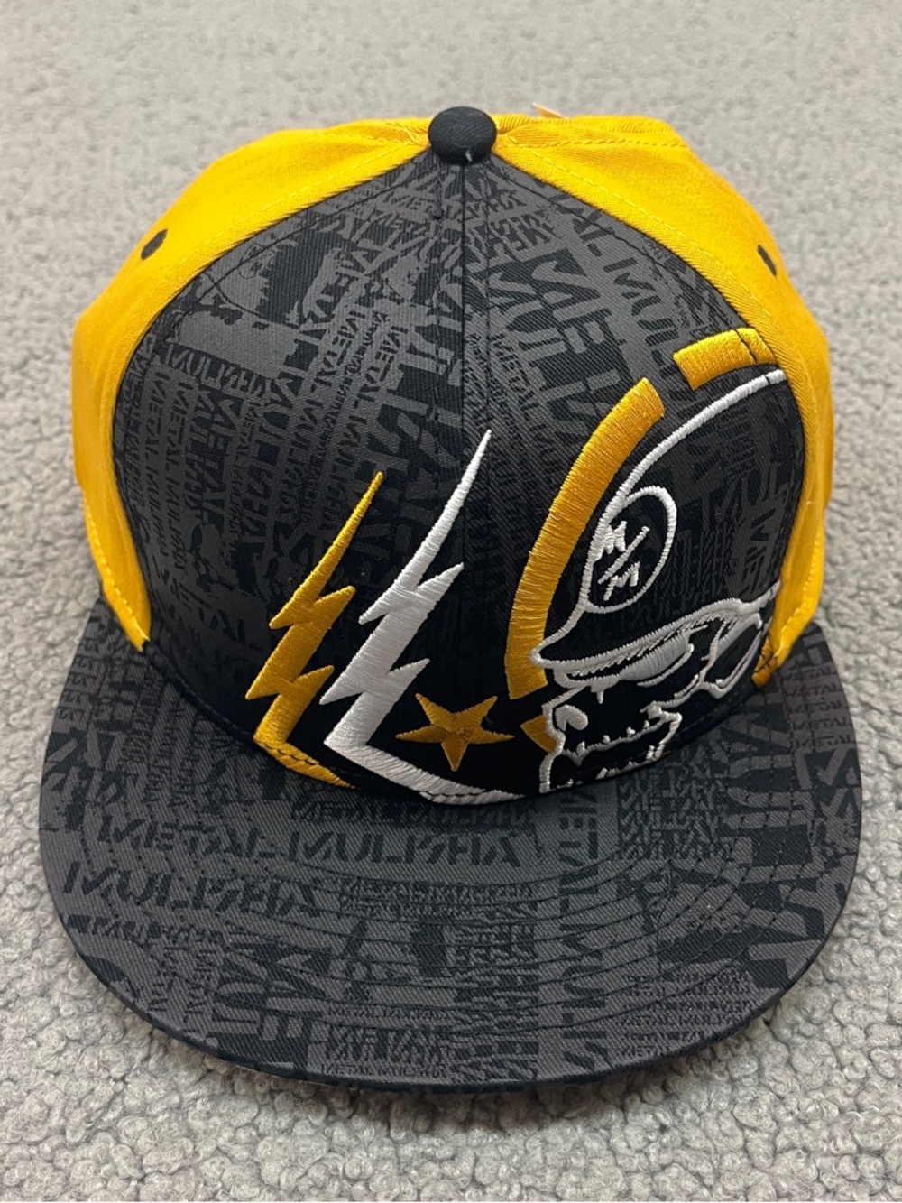 Metal Mulisha Ghost 2 Flex Fit Hat Black Yellow Skull Lightning Cap L/XL NWT